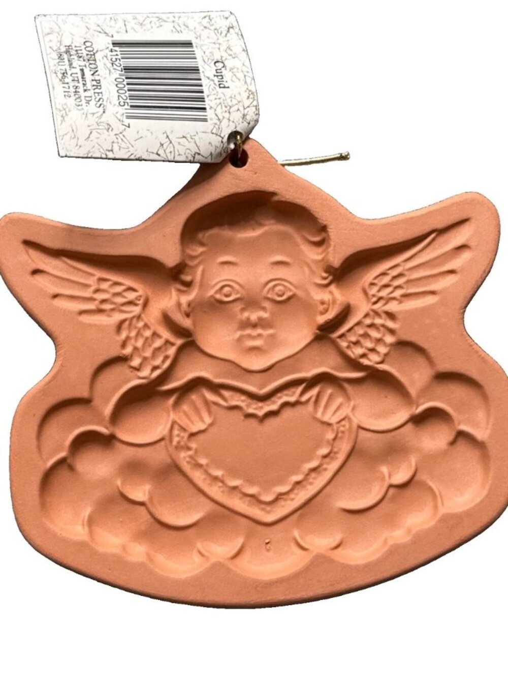Vintage 1993 Cotton Press CUPID Ceramic Clay Cookie Mold Cherub Angel Heart NWT
